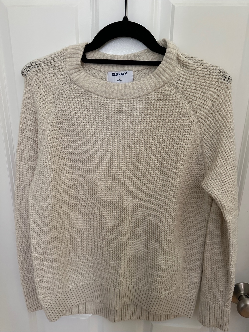 Old Navy Women's Cream Crewneck Waffle Knit Sweater
